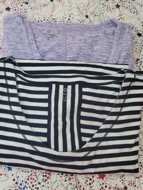 Bundle Of 2 T by Talbots Women's Plus Sz 1X Top Striped & Heathered Purple Tees